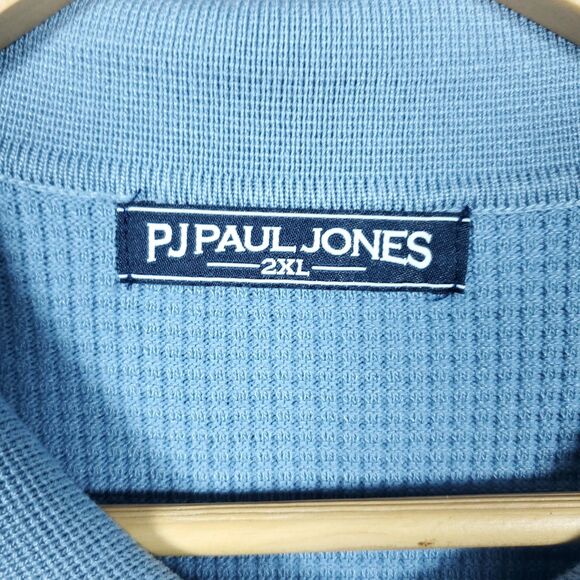 PJ Paul Jones Polo Shirt Mens XXL Blue Knit Short Sleeve Retro Textured Viscose - Picture 3 of 11
